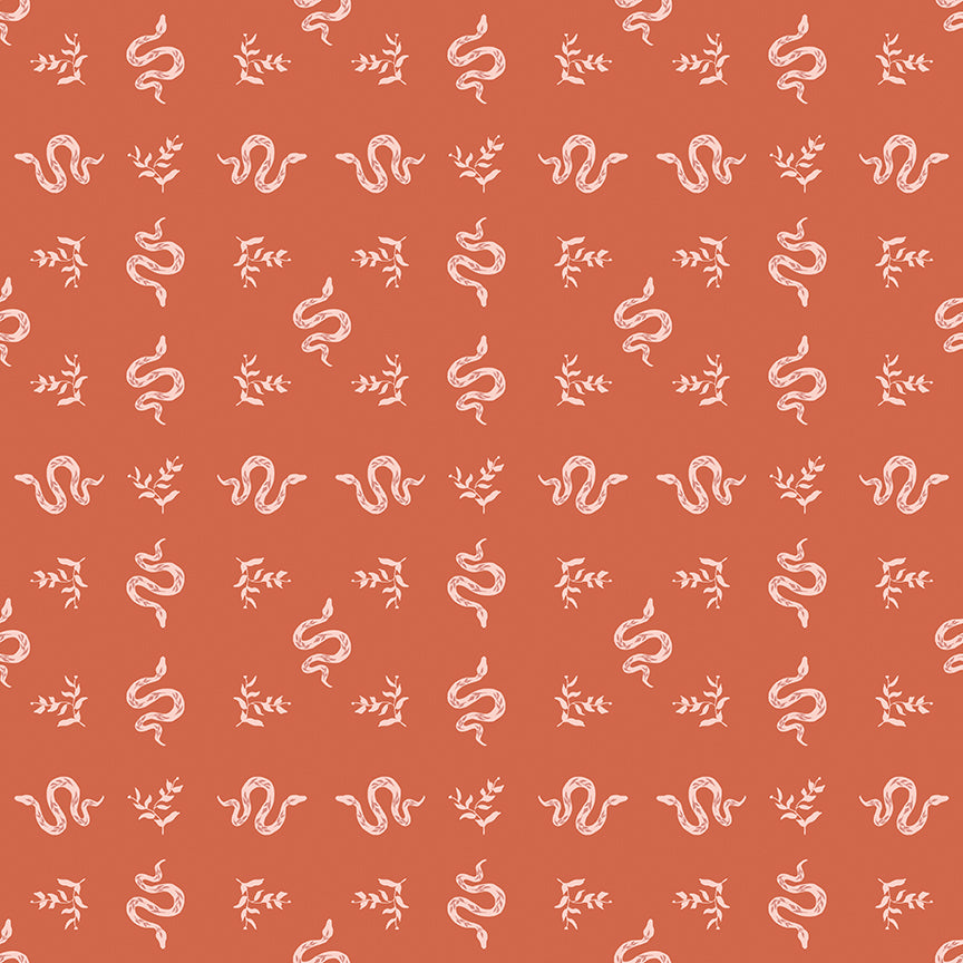 Pattern from the fabric collection The Apothecary, the one shown is Serpents (backgrounds are Autumn, Charcoal): Elegant, winding snakes intertwined with botanical elements, available in autumn (warm tones) and charcoal (dark) colors. Designed by Amber Elliot of Alderwood Studio for Riley Blake Designs, is a whimsical, "witchy" fall collection inspired by vintage apothecary shops.