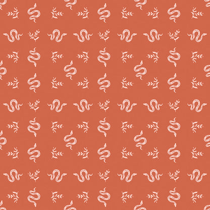 Pattern from the fabric collection The Apothecary, the one shown is Serpents (backgrounds are Autumn, Charcoal): Elegant, winding snakes intertwined with botanical elements, available in autumn (warm tones) and charcoal (dark) colors. Designed by Amber Elliot of Alderwood Studio for Riley Blake Designs, is a whimsical, "witchy" fall collection inspired by vintage apothecary shops.