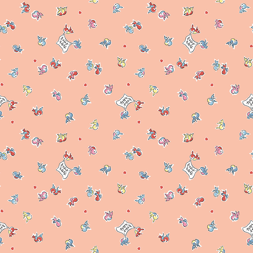 pattern songbirds apricot from the Love Notes collection by Lindsay Wilkes of the Cottage Mama for Riley Blake Designs. 