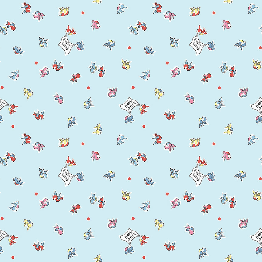 pattern songbirds blue from the Love Notes collection by Lindsay Wilkes of the Cottage Mama for Riley Blake Designs. 