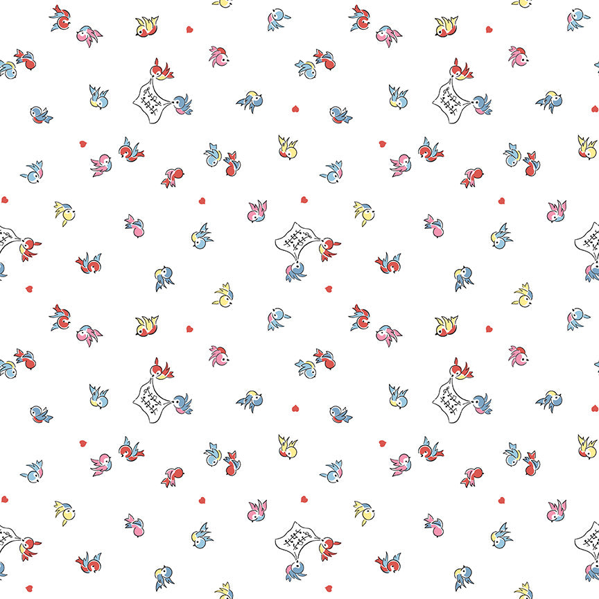 pattern songbirds white from the Love Notes collection by Lindsay Wilkes of the Cottage Mama for Riley Blake Designs. 