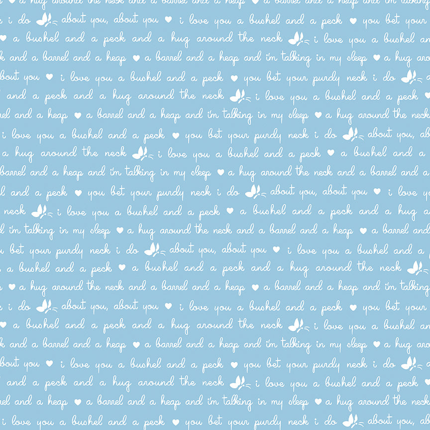 pattern text blue from the Love Notes collection by Lindsay Wilkes of the Cottage Mama for Riley Blake Designs. 