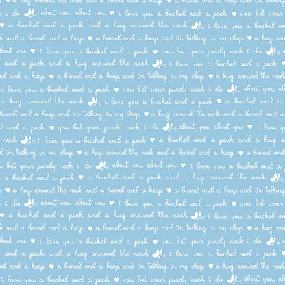 pattern text blue from the Love Notes collection by Lindsay Wilkes of the Cottage Mama for Riley Blake Designs. 