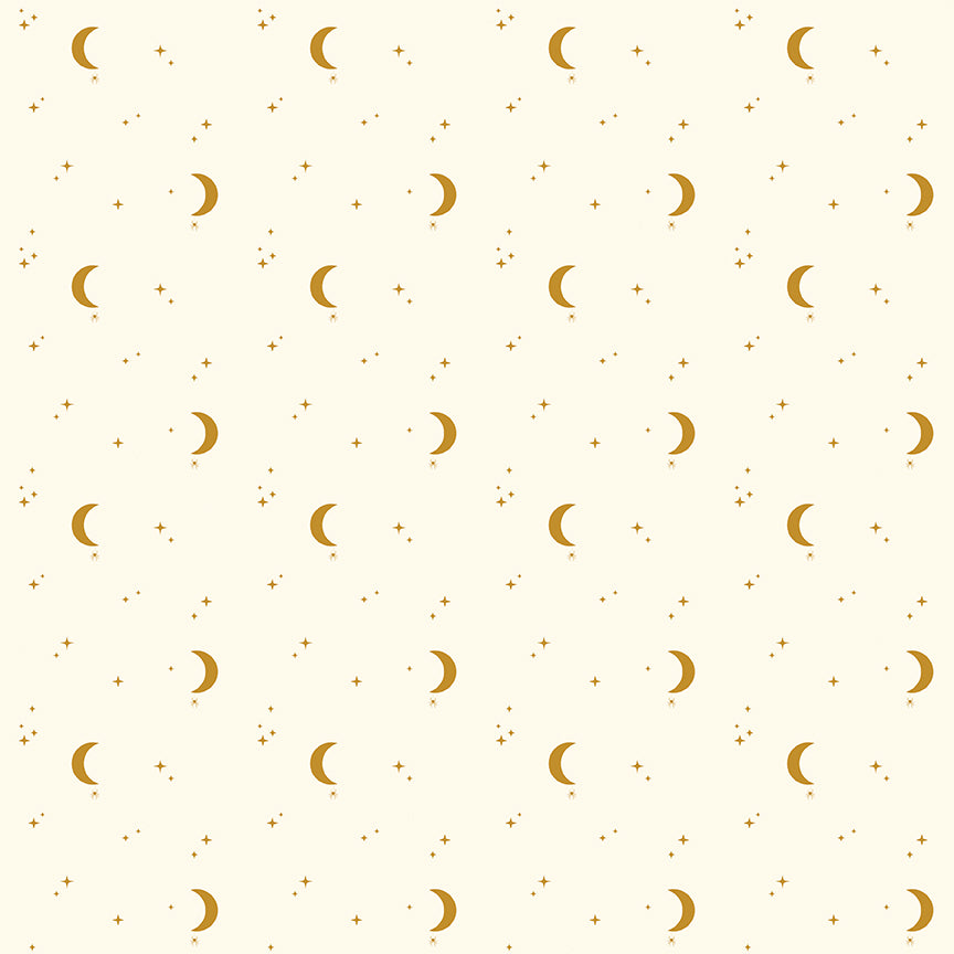 Pattern from the fabric collection The Apothecary, the one shown is Night Sky (Cream, Midnight): A delicate, small-scale print focusing on tiny stars and a dotted, starry sky effect.  Designed by Amber Elliot of Alderwood Studio for Riley Blake Designs, is a whimsical, "witchy" fall collection inspired by vintage apothecary shops.
