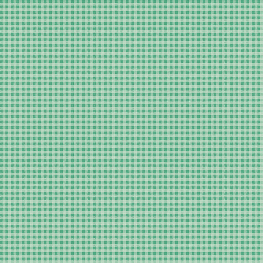 patterns Plaid (Alpine): A homespun-style plaid in shades of alpine green. Fabric patterns are from The Berry & Sage fabric collection by Lori Holt for Riley Blake Designs which is a vintage-inspired line  characterized by a color palette of coral, tea rose, cherry, alpine, latte, and sage. The collection features a mix of delicate florals, calicos, geometrics, and plaid