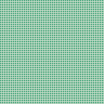 patterns Plaid (Alpine): A homespun-style plaid in shades of alpine green. Fabric patterns are from The Berry & Sage fabric collection by Lori Holt for Riley Blake Designs which is a vintage-inspired line  characterized by a color palette of coral, tea rose, cherry, alpine, latte, and sage. The collection features a mix of delicate florals, calicos, geometrics, and plaid