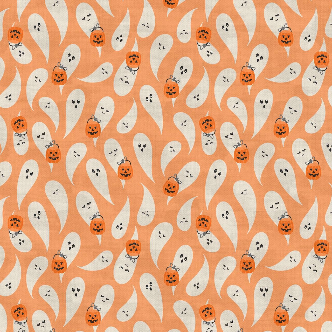 Tricks and Treat 100 cotton fabric collection, this pattern is Ghost Glide: Features friendly, floating ghosts, creating a "spooky but sweet" atmosphere. The collection is designed in a style that is "spooky but sweet" and is printed on 100% premium cotton, making it suitable for quilts and crafty Halloween projects.