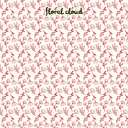 100% cotton fabric collection Radiant Ruby. This pattern is a delicate toss of small floral motifs in red on a cloud-white background. Collection is a vibrant "showstopper in scarlet" a two-tone collection which uses only "Schoolhouse" (red) and "Cloud" (off-white) to create a striking aesthetic inspired by the brilliance of a ruby gemstone.  