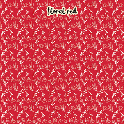 100% cotton fabric collection Radiant Ruby. This pattern is a delicate toss of small floral motifs in white on a red background. Collection is a vibrant "showstopper in scarlet" a two-tone collection which uses only "Schoolhouse" (red) and "Cloud" (off-white) to create a striking aesthetic inspired by the brilliance of a ruby gemstone.  