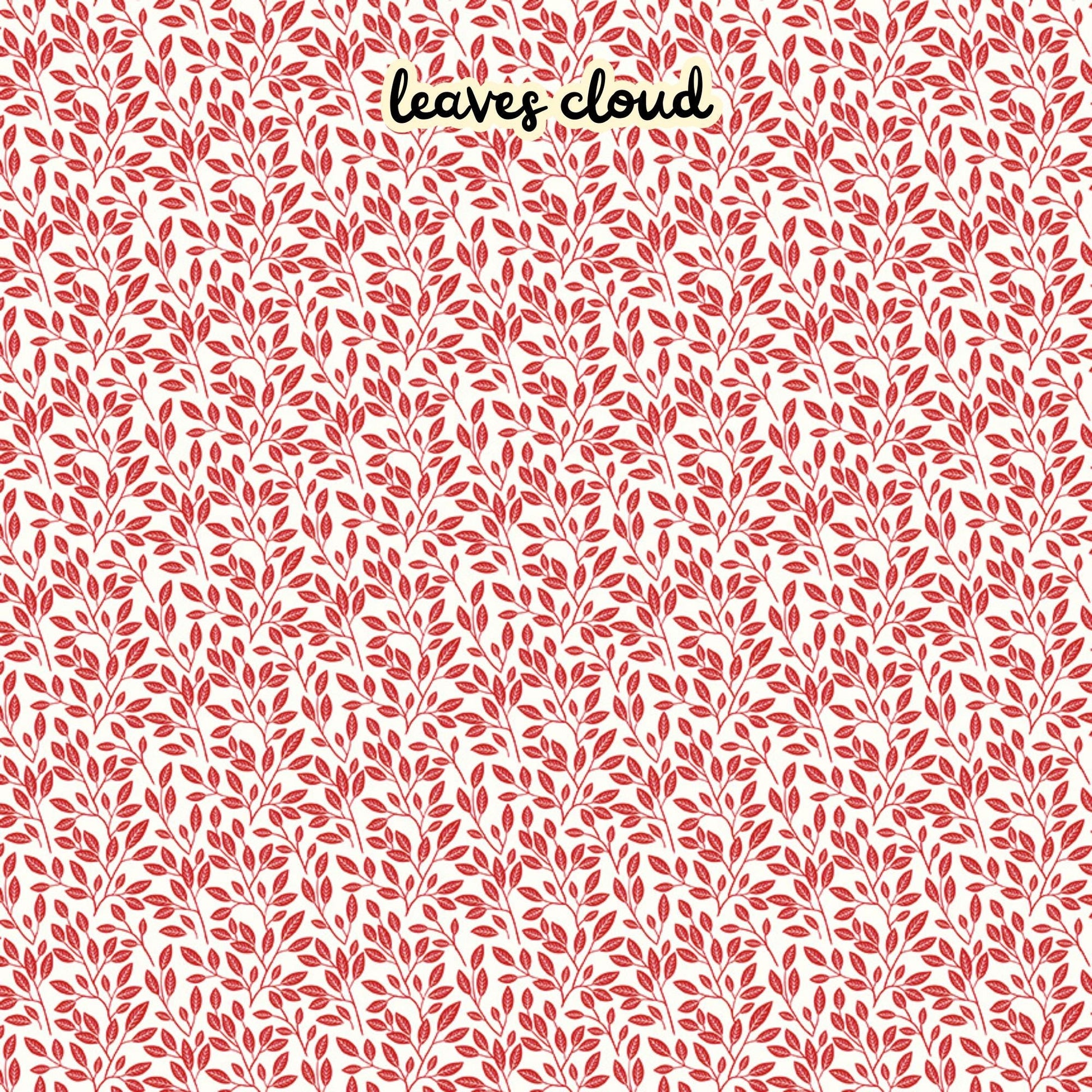 100% cotton fabric collection Radiant Ruby. This one is a  botanical variant featuring red leafy patterns instead of full blooms on a cloud/white background. Collection is a vibrant "showstopper in scarlet" a two-tone collection which uses only "Schoolhouse" (red) and "Cloud" (off-white) to create a striking aesthetic inspired by the brilliance of a ruby gemstone.  													
