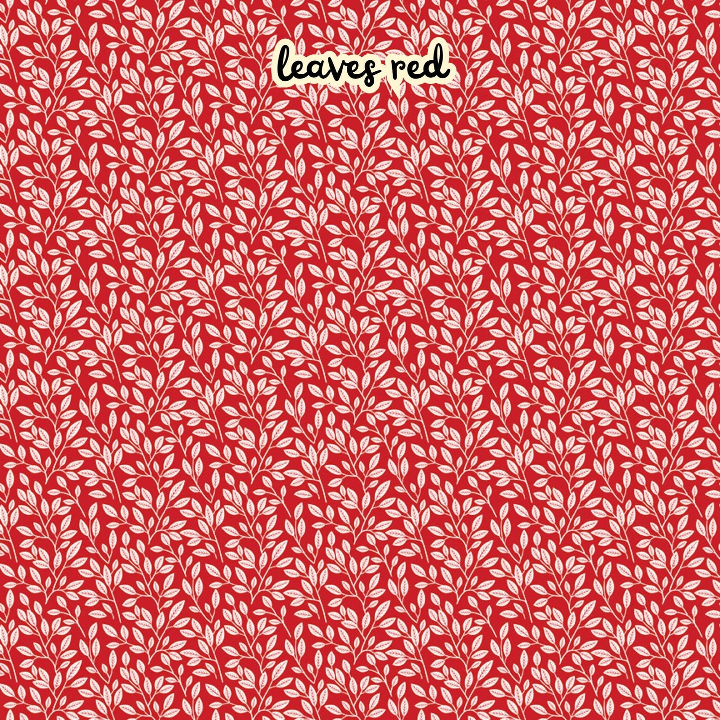 100% cotton fabric collection Radiant Ruby. This one is a  botanical variant featuring red white leafy patterns instead of full blooms on a red background. Collection is a vibrant "showstopper in scarlet" a two-tone collection which uses only "Schoolhouse" (red) and "Cloud" (off-white) to create a striking aesthetic inspired by the brilliance of a ruby gemstone.  	