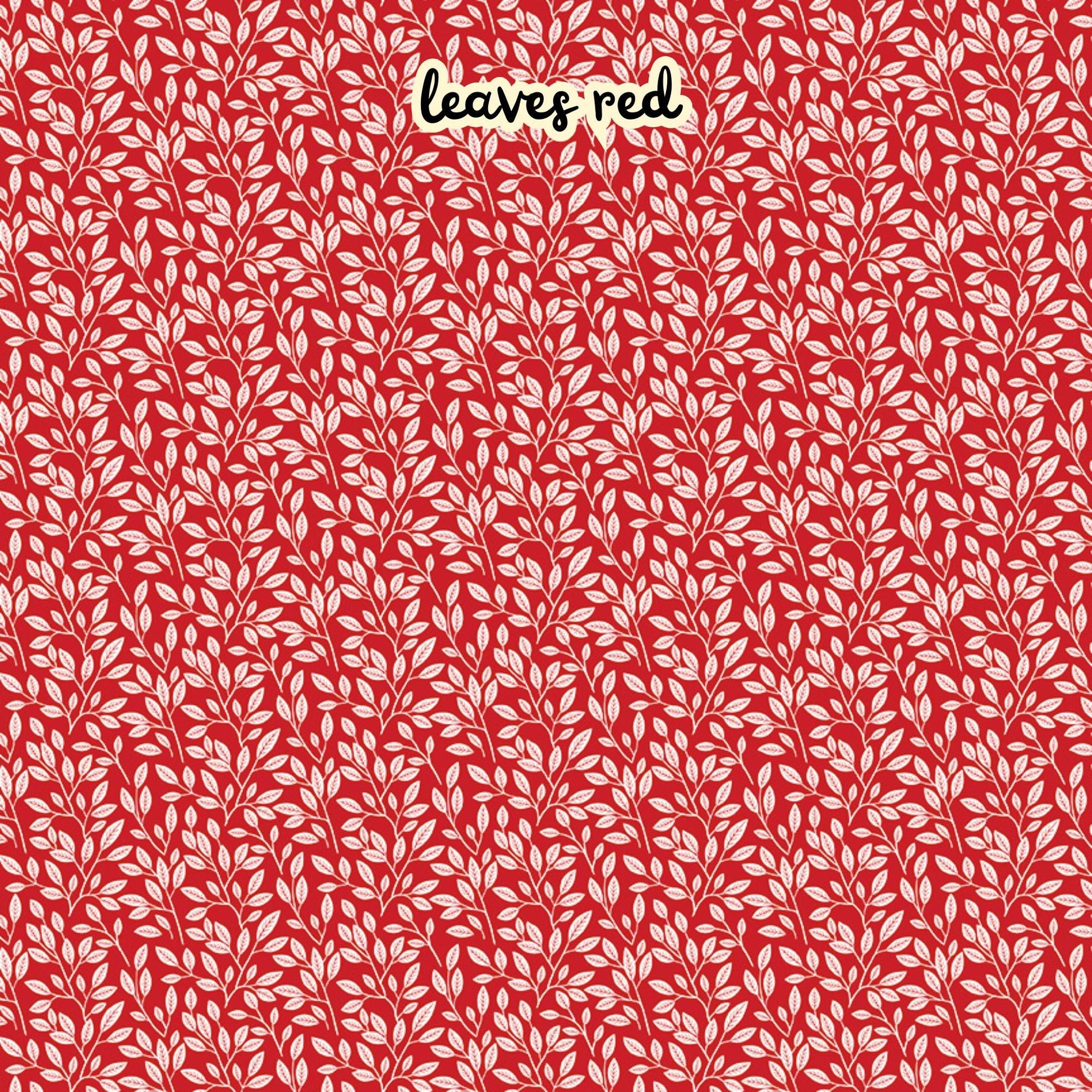 100% cotton fabric collection Radiant Ruby. This one is a  botanical variant featuring red white leafy patterns instead of full blooms on a red background. Collection is a vibrant "showstopper in scarlet" a two-tone collection which uses only "Schoolhouse" (red) and "Cloud" (off-white) to create a striking aesthetic inspired by the brilliance of a ruby gemstone.  	