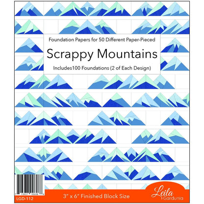 Bust through your scraps with foundation paper-pieced 3” x 6” Scrappy Mountains. The foundations are pre-printed on lightweight paper making them easy to see through and remove.  The pad contains: 50 different Scrappy Mountain designs, with 100 total ( 2 of each) Basic cutting and construction instructions A link to detailed written and video instructions on how to foundation paper piece and assemble the Scrappy Mountain blocks and a link to a free quilt pattern using the Scrappy Mountain blocks