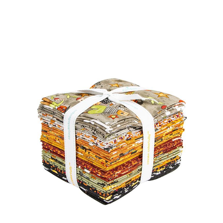 Fat Quarter Fabric Bundle The Spooky fabric collection by Teresa Kogut for Riley Blake Designs is a whimsical, folk-art-inspired Halloween line featuring ghosts, cats, pumpkins, and a haunted aesthetic in a palette of tombstone gray, rusty oak, green, black, and orange.