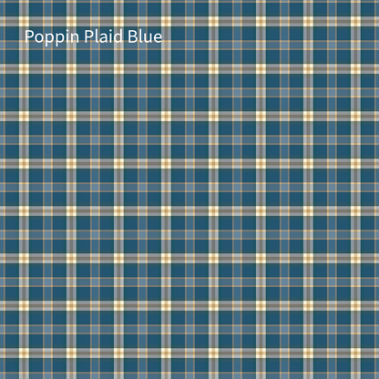 Cotton fabric from Spoonful of Sugar Collection called Poppins Plaid Blues, This one is  a plaid pattern in shades of blue, blue, tan and cream. 