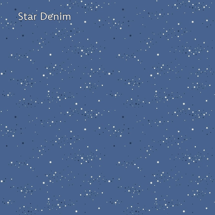 The Essence collection consists of several main patterns produced in different colorways: this image shows star denim. Other patterns are Lattice (Colors  Denim,Cottage,Iceberg,Citron,Hot Pink,Silver) Starlight (Colors Denim, Dream, Golden, Marmalade,Hot Pink,Pink,Lilac,Gold) Raindrops (Colors Navy,Beehive,Orange,Marmalade,Magenta, Fuchsia,Blush,Gray) Foils (Colors Navy,Iceberg,Citron,Golden,Blush, Fuchsia, Silver) Starlet (Cheater Panel/Main print) Multi-print (Essence-Multi) 