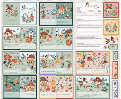 Storybook Panel: A large-scale digitally printed cotton fabric panel. It contains all the necessary pre-printed pages and imagery to sew a complete, interactive Thimbelina soft book. Thimbelina & the Sewing Fairies by Jennifer Long of Sew A Story for Riley Blake Designs is great for quilting, apparel and home decor. This panel features the pieces to make a Thimbelina soft book. Panel size is 36" x 43 1/2".