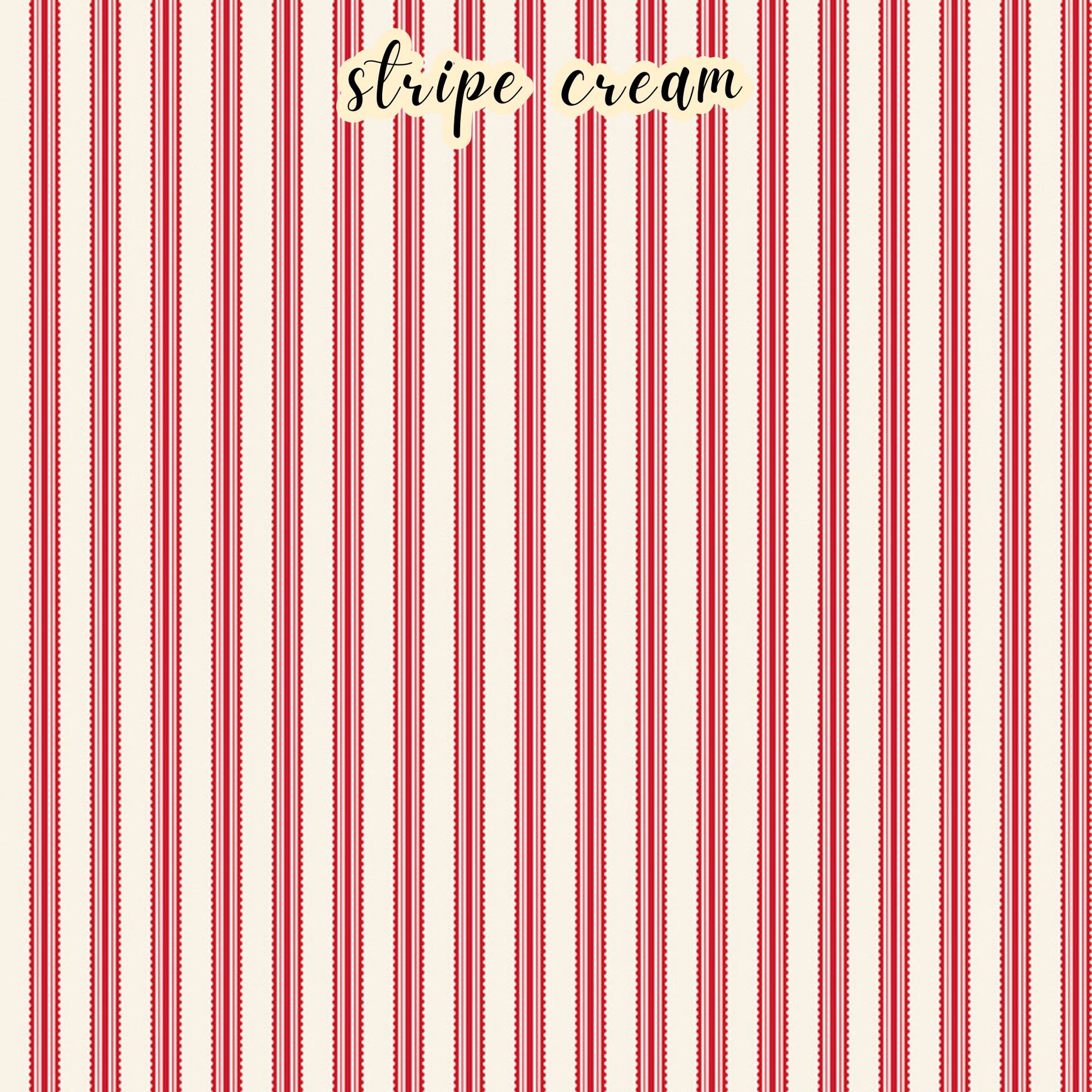 The Letters to Cupid fabric collection, the striped creme pattern features red stripes on a creme colored background. This 100% cotton quilting fabric is 43"/44" wide and is suitable for quilting, apparel, and home decor.