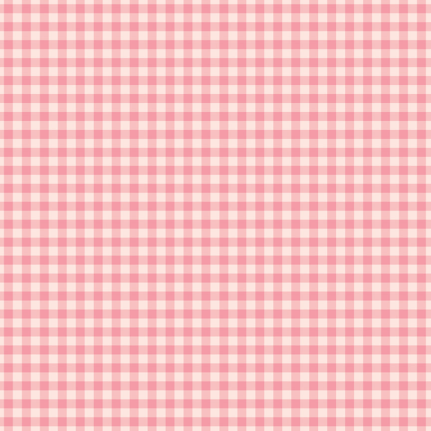 This classic gingham blush pattern from The Sweet Pink collection by My Mind’s Eye for Riley Blake Designs is one of 3 patterns in the collection with the classic check gingham pattern.
