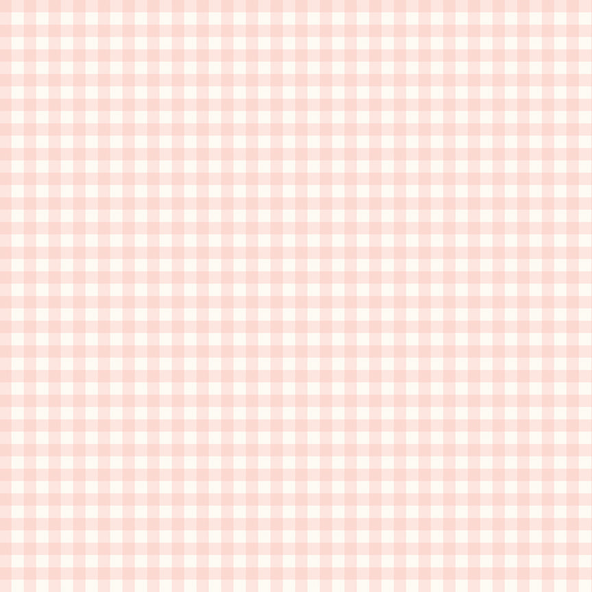 This classic gingham cream pattern from The Sweet Pink collection by My Mind’s Eye for Riley Blake Designs is one of 3 patterns in the collection with the classic check gingham pattern. This image has a cream colored background