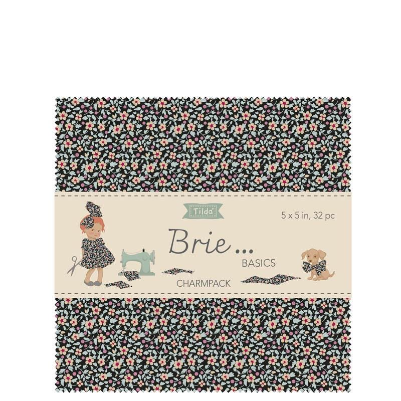 5" charm pack from the  beloved Brie Basics collection by Tilda Fabrics the line features a delightful, small-scale micro-floral print with a distinctive Scandinavian and vintage aesthetic. Originating from Tilda's Creating Memories and Something Blue seasonal ranges, collection is 16 delicate, solid-like blenders. The collection features the identical ditsy floral pattern in 16 colorways, with the main design being tiny, sketched floral blooms scattered across various background colors.