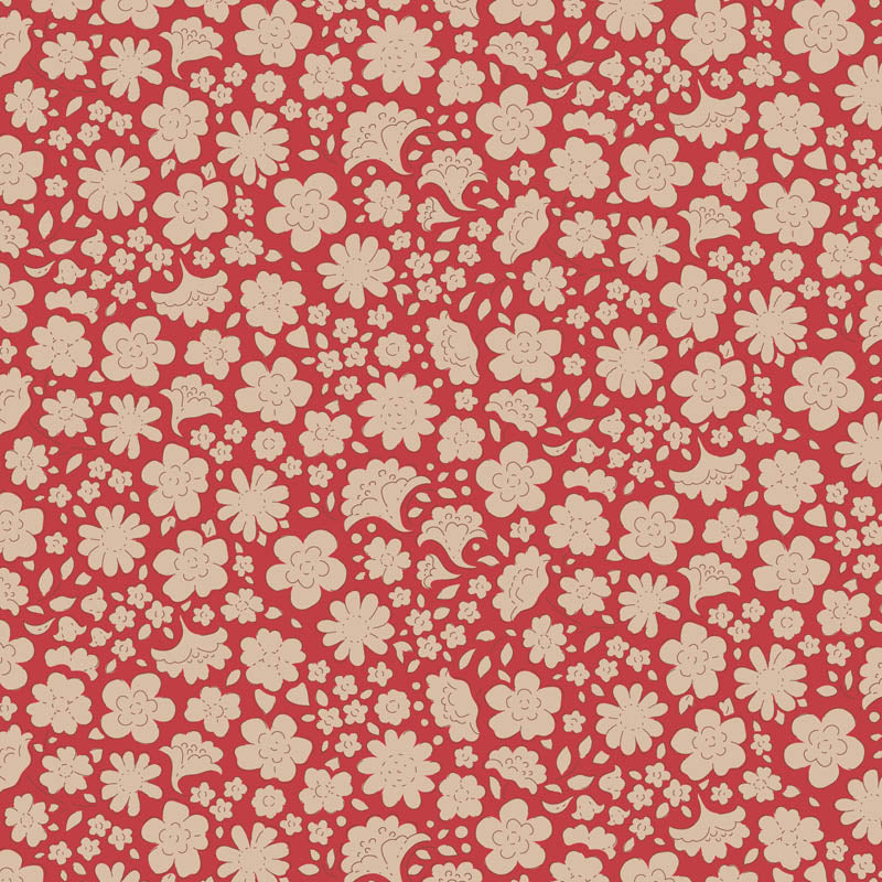 The Tilda Creating Memories Winter bundle pattern Carla Red (130152): A small-scaled, dense ditsy pattern featuring red and white florals on a white or red background . The collection is a cozy, seasonal basics line by Tone Finnanger, designed for quilting, dolls, and home decor. Focusing on rich red and muted green palettes, it features small-patterned prints, plaids, and wovens intended for winter, Christmas, or year-round projects.