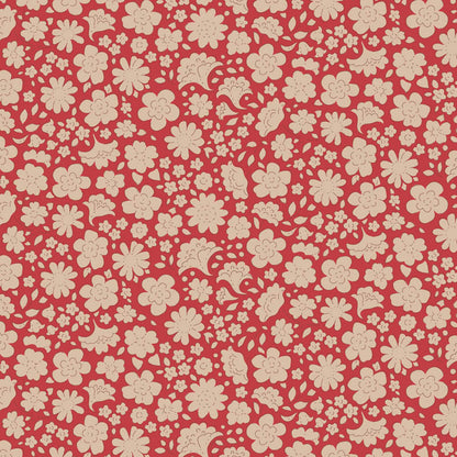 The Tilda Creating Memories Winter bundle pattern Carla Red (130152): A small-scaled, dense ditsy pattern featuring red and white florals on a white or red background . The collection is a cozy, seasonal basics line by Tone Finnanger, designed for quilting, dolls, and home decor. Focusing on rich red and muted green palettes, it features small-patterned prints, plaids, and wovens intended for winter, Christmas, or year-round projects.