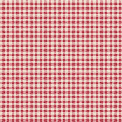 The Tilda Creating Memories Winter bundle patternWoven Gingham Red (160086): A classic, simple woven red-and-white gingham check that is versatile for many projects. The collection is a cozy, seasonal basics line by Tone Finnanger, designed for quilting, dolls, and home decor. Focusing on rich red and muted green palettes, it features small-patterned prints, plaids, and wovens intended for winter, Christmas, or year-round projects.