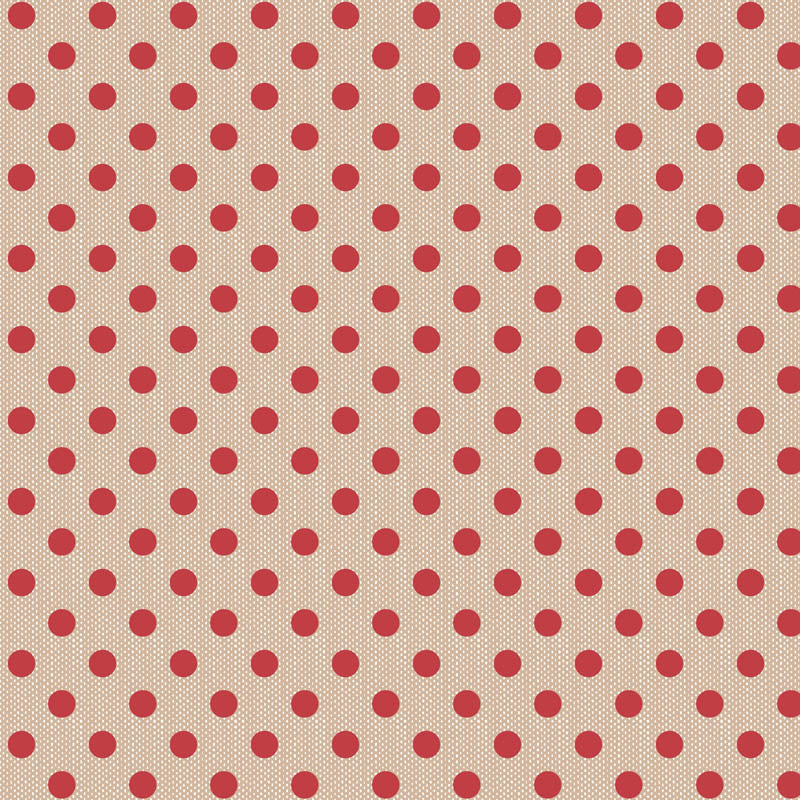 The Tilda Creating Memories Winter bundle pattern Woven Polkadot Red (160080): A woven red fabric featuring a traditional, slightly larger polka dot, adding a playful element.. The collection is a cozy, seasonal basics line by Tone Finnanger, designed for quilting, dolls, and home decor. Focusing on rich red and muted green palettes, it features small-patterned prints, plaids, and wovens intended for winter, Christmas, or year-round projects.