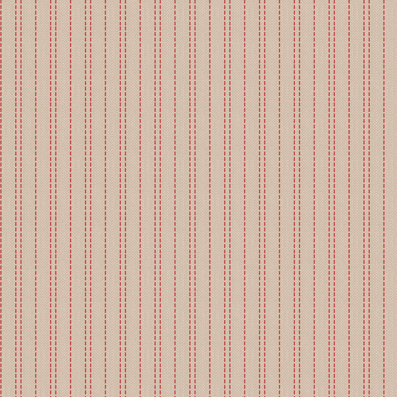 The Tilda Creating Memories Winter bundle pattern Woven Tiny Stripe Red (160084): A very narrow woven stripe (red and white) that offers a traditional, subtle look. The collection is a cozy, seasonal basics line by Tone Finnanger, designed for quilting, dolls, and home decor. Focusing on rich red and muted green palettes, it features small-patterned prints, plaids, and wovens intended for winter, Christmas, or year-round projects.