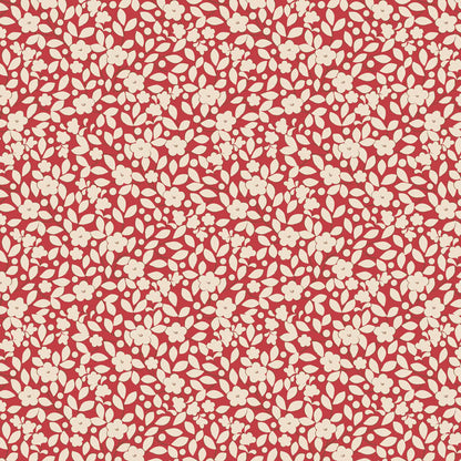 The Avery Red fabric pattern is part of the Tilda Creating Memories Winter collection. This 100% premium cotton fabric features a sweet small-patterned floral design and belongs to the "Winter Reds & Greens" colorway, though its ditsy pattern is versatile enough for year-round projects like classic quilts or small figurative appliqués.