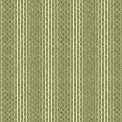 The Tilda Creating Memories Winter bundle pattern Woven Stripe Green (160082): A yarn-dyed green and white woven stripe, perfect for binding or adding a contrasting festive color. The collection is a cozy, seasonal basics line by Tone Finnanger, designed for quilting, dolls, and home decor. Focusing on rich red and muted green palettes, it features small-patterned prints, plaids, and wovens intended for winter, Christmas, or year-round projects.