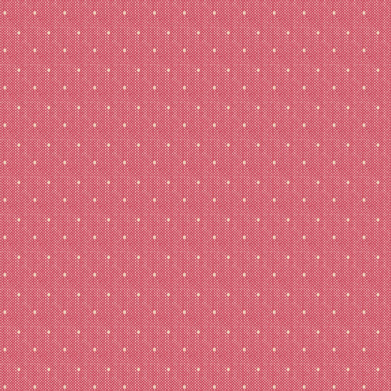 The Tilda Creating Memories Winter bundle pattern Woven Tinydot Red (160081): A classic woven red fabric with tiny, delicate white dots (or vice versa), adding a subtle texture to the collection. The collection is a cozy, seasonal basics line by Tone Finnanger, designed for quilting, dolls, and home decor. Focusing on rich red and muted green palettes, it features small-patterned prints, plaids, and wovens intended for winter, Christmas, or year-round projects.