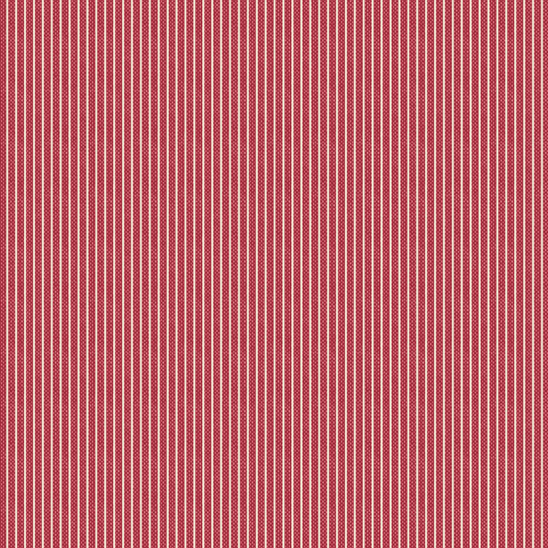 The Tilda Creating Memories Winter bundle pattern Woven Seamstripe Red (160083): A yarn-dyed, woven stripe fabric featuring thin stripes, ideal for adding texture to project. The collection is a cozy, seasonal basics line by Tone Finnanger, designed for quilting, dolls, and home decor. Focusing on rich red and muted green palettes, it features small-patterned prints, plaids, and wovens intended for winter, Christmas, or year-round projects.