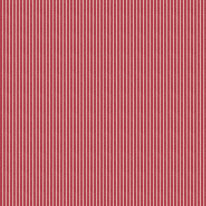 The Tilda Creating Memories Winter bundle pattern Woven Seamstripe Red (160083): A yarn-dyed, woven stripe fabric featuring thin stripes, ideal for adding texture to project. The collection is a cozy, seasonal basics line by Tone Finnanger, designed for quilting, dolls, and home decor. Focusing on rich red and muted green palettes, it features small-patterned prints, plaids, and wovens intended for winter, Christmas, or year-round projects.