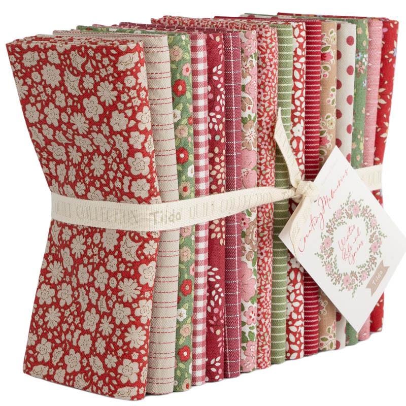 The Tilda Creating Memories Winter collection is a special edition release, a seasonal sub-set, known as the "Winter Reds and Greens" featuring 16 distinct fabrics. Colorway is rich winter reds, burgundies, and crisp greens combined with cream and white accents while the patterns are Delicate ditsy florals, timeless plaids, slender stripes, and tiny dots. Fabric Type: 100% premium quilting cotton 