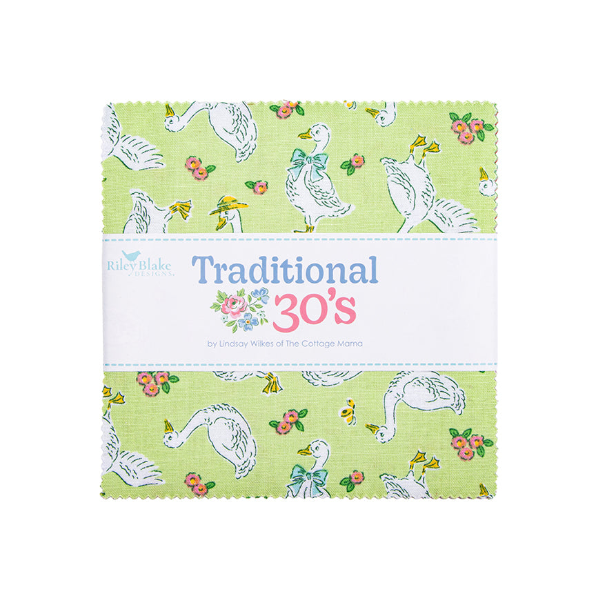 This 5" charm pack / precut bundle includes 42 pieces from the Traditional 30's fabric collection by Lindsay Wilkes for Riley Blake Designs. Patterns are inspired by classic 1930s Americana feedsack prints and vintage florals. Prints from the collection will be included 1-2 times in the bundle.
