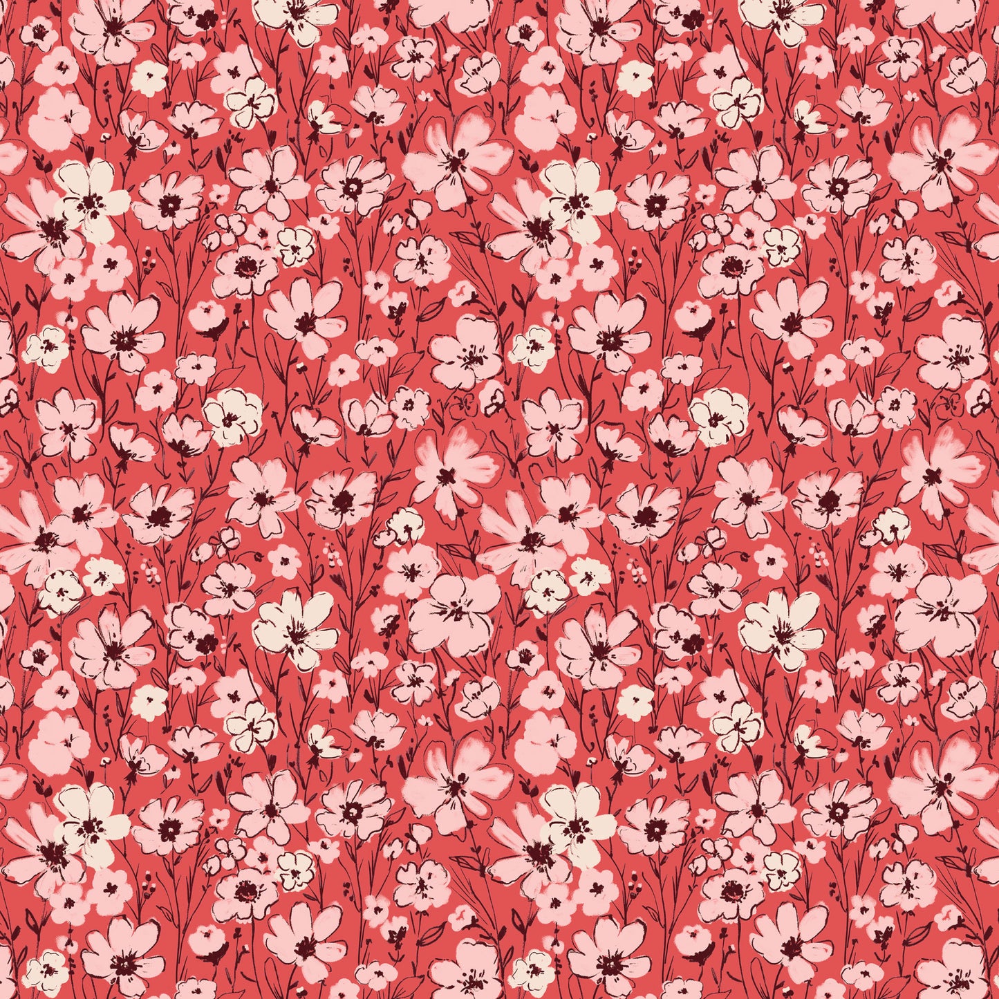 This pattern is wildflower red from The Jubilant fabric collection, which is a summer-theme inspired by outdoor picnics and vintage celebration. Collection offers color of navy, red, blue, sand, cream with patterns Bold Florals: Inspired by summer gardens and vintage charm. Classic Gingham: Traditional checked patterns suitable for picnic-themed projects. Sweet Cherries: Playful fruit motifs that emphasize the summer theme. Dots and Spots: Geometric accents to complement the larger focal prints.