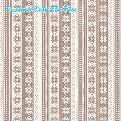 Winter Magic by Dani Mogstad for Riley Blake Designs image features sweater strip tea  A cozy knit-look texture pattern. The collection is a cozy, charming fabric line featuring arctic animals, snowy forests, and delicate florals in a palette of navy, aqua, blue, white, and warm tea-dye brown. The collection includes prints of snowflakes, sweaters, and trees, centered around a "everything is magical when it snows" panel