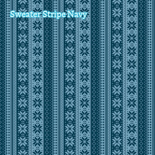 Winter Magic by Dani Mogstad for Riley Blake Designs image features sweater strip navy  A cozy knit-look texture pattern. The collection is a cozy, charming fabric line featuring arctic animals, snowy forests, and delicate florals in a palette of navy, aqua, blue, white, and warm tea-dye brown. The collection includes prints of snowflakes, sweaters, and trees, centered around a "everything is magical when it snows" panel