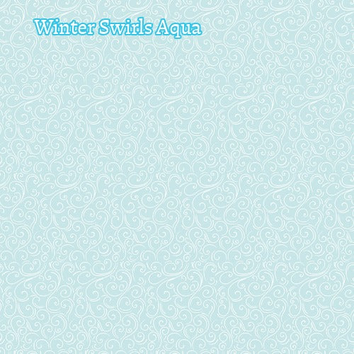 Winter Magic by Dani Mogstad for Riley Blake Designs image features winter swirls aqua a whimsical swirling, wind-like patterns  available in aqua white  and navy. The collection is a cozy, charming fabric line featuring arctic animals, snowy forests, and delicate florals in a palette of navy, aqua, blue, white, and warm tea-dye brown. The collection includes prints of snowflakes, sweaters, and trees, centered around a "everything is magical when it snows" panel