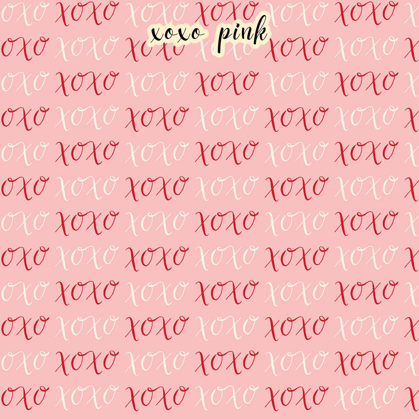 The Letters to Cupid fabric collection, the XoXo pink pattern features red and white XO's on a pink colored background. This 100% cotton quilting fabric is 43"/44" wide and is suitable for quilting, apparel, and home decor.